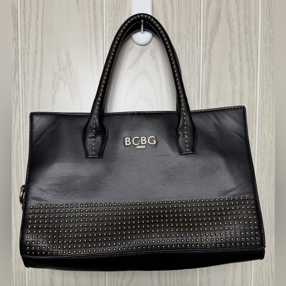 BCBG Paris Black Studded Faux Leather Women's Shoulder Bag - Picture 1 of 10